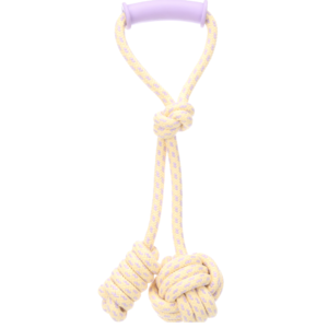 CORDE À TIRER AVEC POIGNÉE TPR ET NOEUDS TWIST VIOLET/JAUNE 35,5x12x8CM