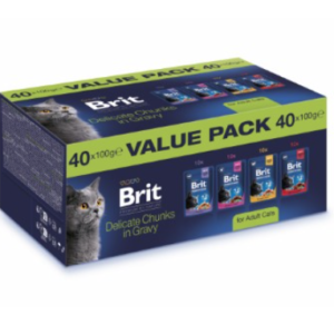 Brit P -Format économique pour chat adulte viande en sauce 40 x 100 g (Poulet-Boeuf-Saumon-Poisson)