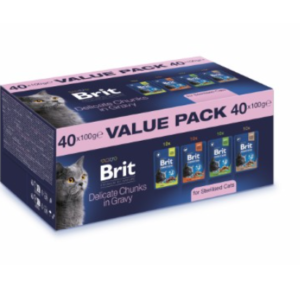 Brit P-Pack économique pour chat stérilisé 40 x 100 g ( viande en sauce) Poulet-Agneau-Foie-Saumon