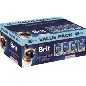 Brit P– Filets en sauce / Format économique pour chat stérilisé 48 x 85 g ( Poulet-Agneau-Canard-Saumon)
